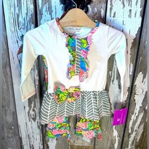 Ann Loren 2PC Set Floral & Herringbone Size 2/3T NWT